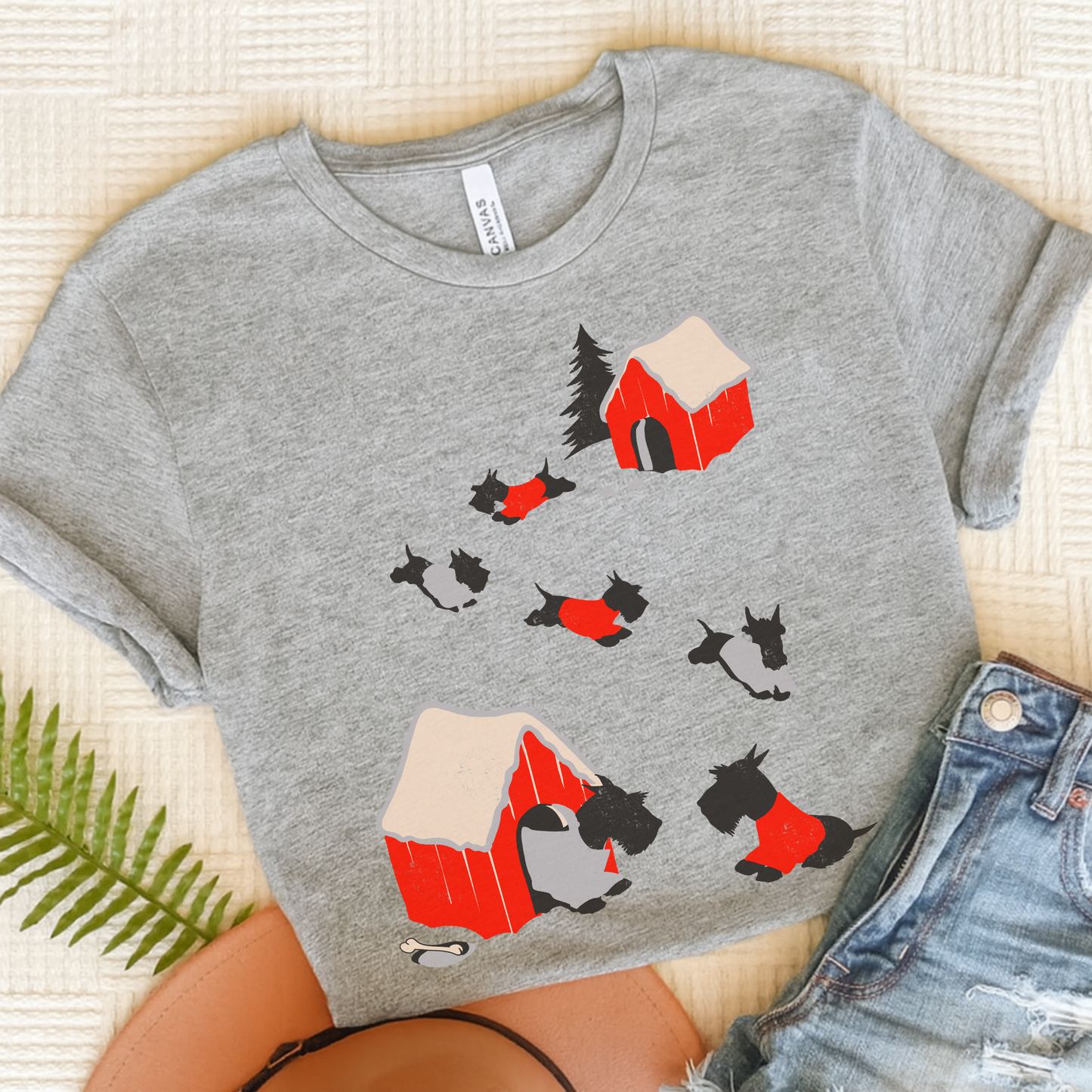 Black Scottish Terrier Snow TShirt Athletic Heather
