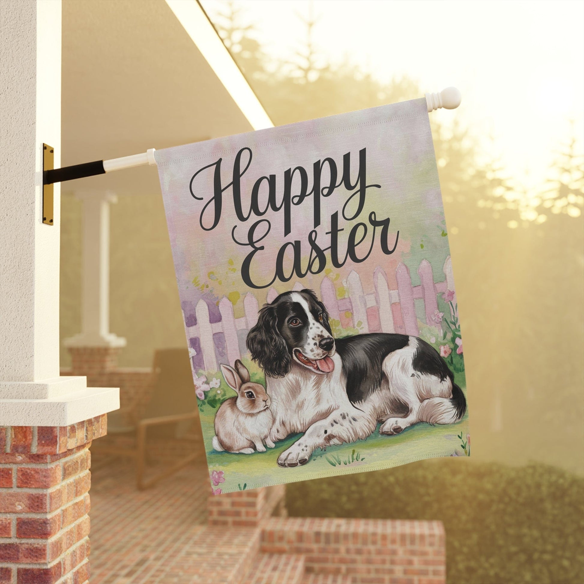 Printify Home Decor Black Springer Spaniel Easter Garden Flags, Spring Gardener Gift, Front Yard Spring Decor