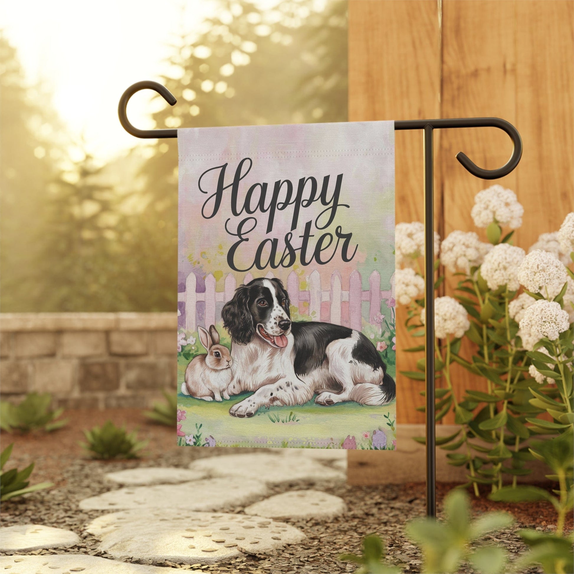 Printify Home Decor Black Springer Spaniel Easter Garden Flags, Spring Gardener Gift, Front Yard Spring Decor