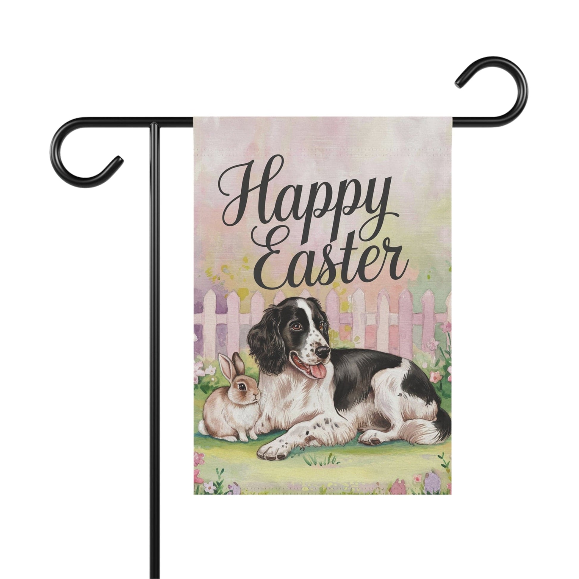 Printify Home Decor 12'' × 18'' Black Springer Spaniel Easter Garden Flags, Spring Gardener Gift, Front Yard Spring Decor