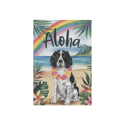 Printify Home Decor Black Springer Spaniel Hawaii Garden Flag, Aloha Luau Party Decor, Tropical Hawaiian Beach