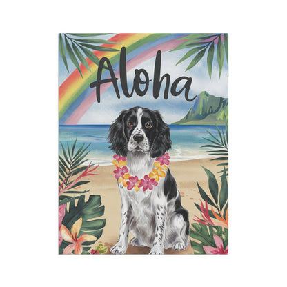 Printify Home Decor Black Springer Spaniel Hawaii Garden Flag, Aloha Luau Party Decor, Tropical Hawaiian Beach