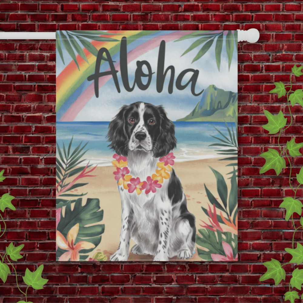 Printify Garden Flag 24.5'' × 32'' Black Springer Spaniel Hawaii Garden Flag