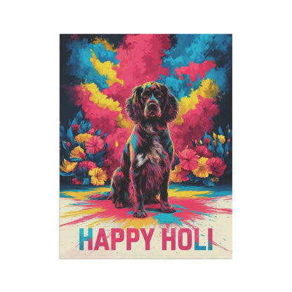 Printify Home Decor Black Springer Spaniel Holi Garden Flag, Indian Spring Festival, Dog Lovers Yard Outside