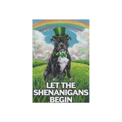 Printify Home Decor Black Staffordshire Bull Terrie Garden Flag St. Patrick's Day Celebration Rainbow Dog