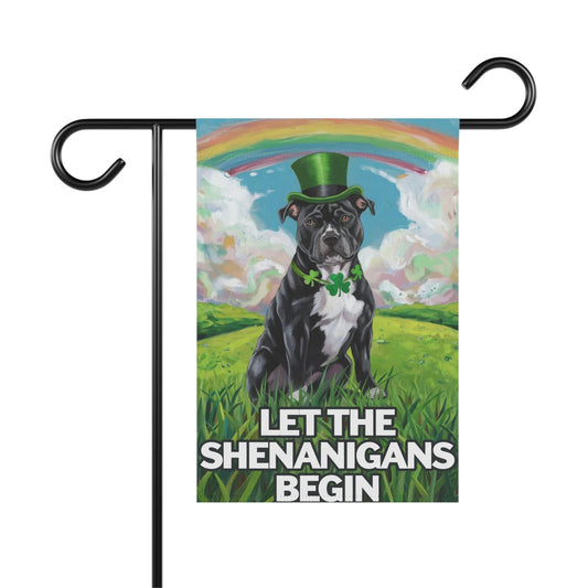 Printify Home Decor 12'' × 18'' Black Staffordshire Bull Terrie Garden Flag St. Patrick's Day Celebration Rainbow Dog