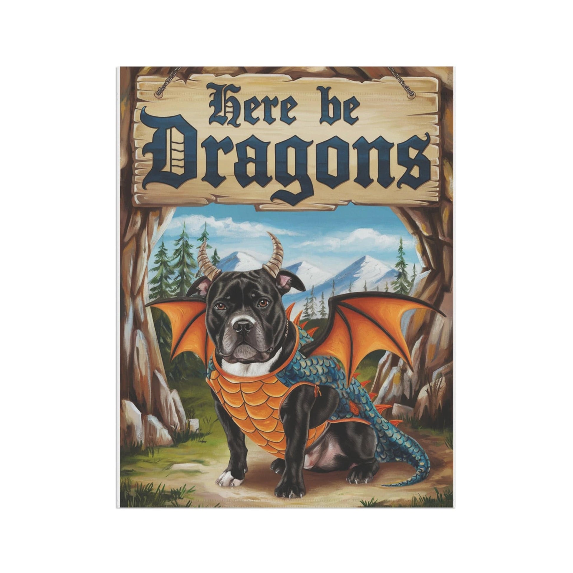 Printify Home Decor Black Staffordshire Bull Terrier Dragon, Garden Flag, Pet Adventure, Yard Spring Decor, Housewarming Halloween