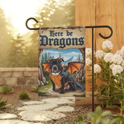 Printify Home Decor Black Staffordshire Bull Terrier Dragon, Garden Flag, Pet Adventure, Yard Spring Decor, Housewarming Halloween
