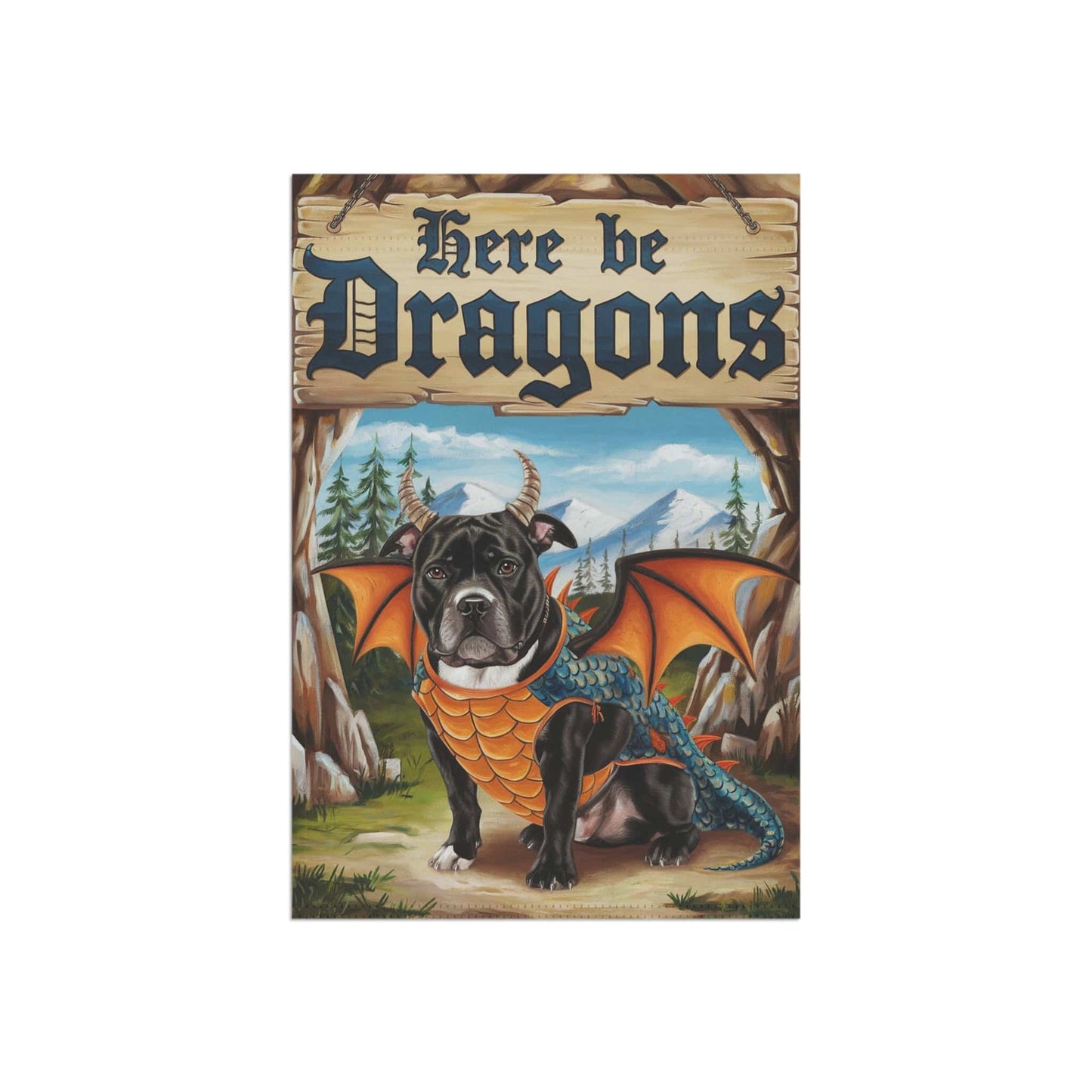 Printify Home Decor Black Staffordshire Bull Terrier Dragon, Garden Flag, Pet Adventure, Yard Spring Decor, Housewarming Halloween