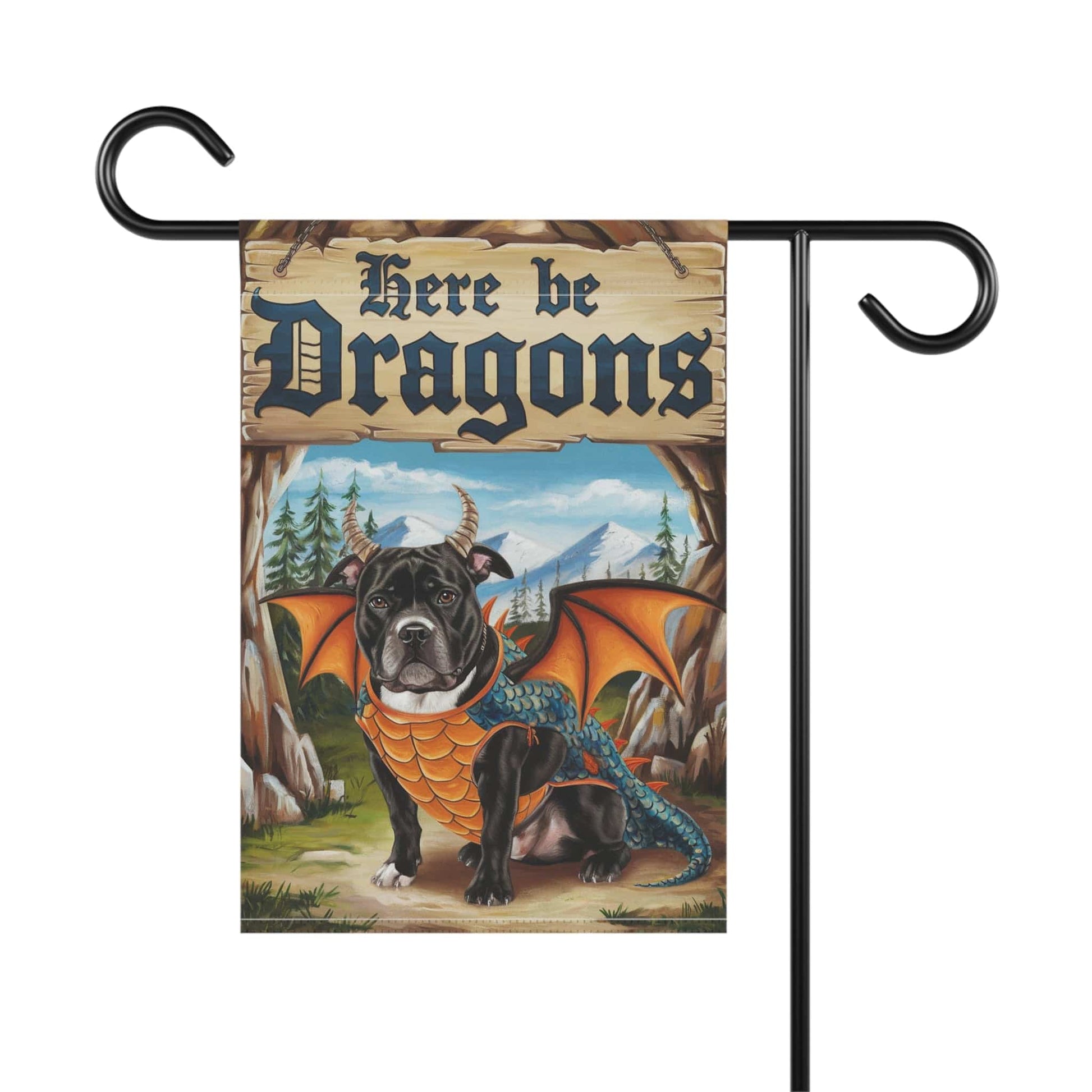 Printify Home Decor Black Staffordshire Bull Terrier Dragon, Garden Flag, Pet Adventure, Yard Spring Decor, Housewarming Halloween
