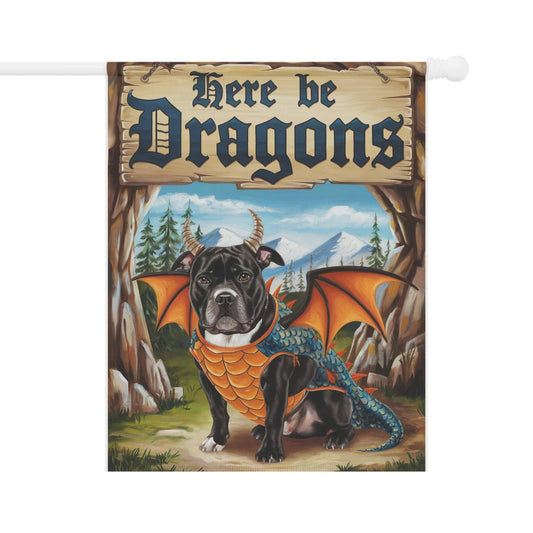 Printify Home Decor 24.5'' × 32'' Black Staffordshire Bull Terrier Dragon, Garden Flag, Pet Adventure, Yard Spring Decor, Housewarming Halloween