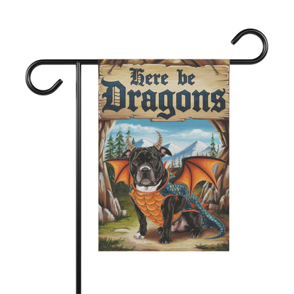 Printify Home Decor 12'' × 18'' Black Staffordshire Bull Terrier Dragon, Garden Flag, Pet Adventure, Yard Spring Decor, Housewarming Halloween