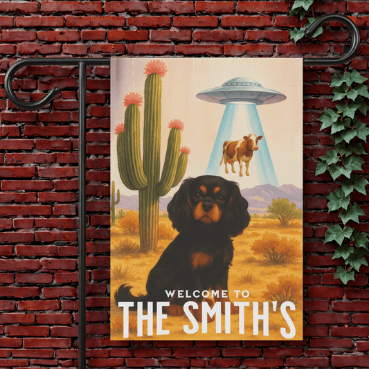 Black Tan Cavalier Aliens Garden Flag 12'' × 18''