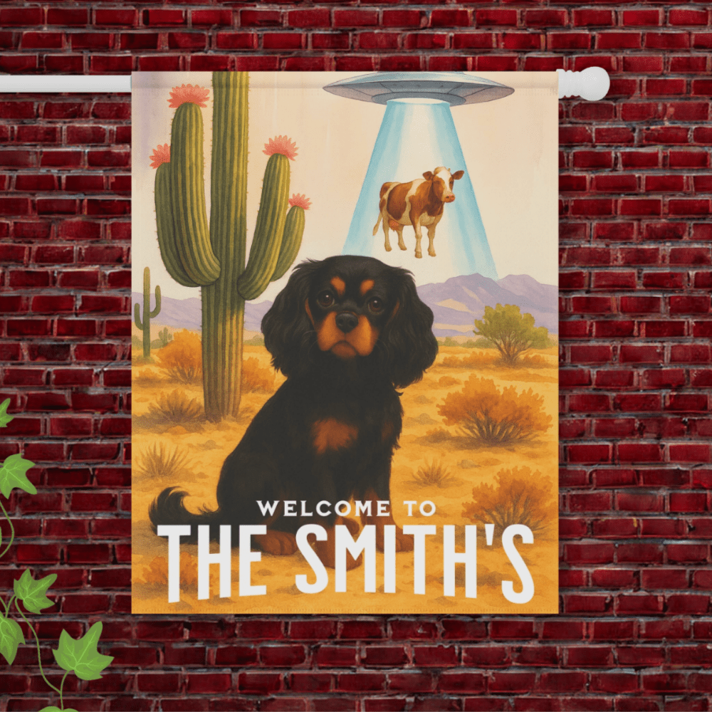 Black Tan Cavalier Aliens Garden Flag 24.5'' × 32''