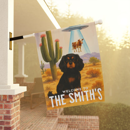 Black Tan Cavalier Aliens Garden Flag
