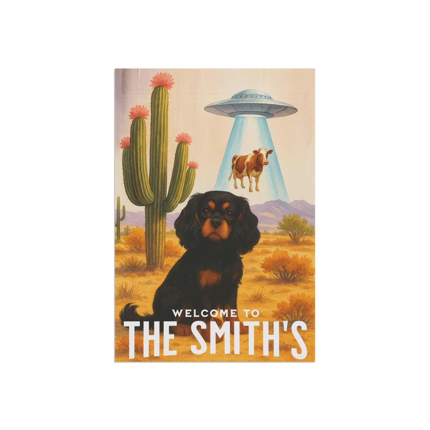 Black Tan Cavalier Aliens Garden Flag