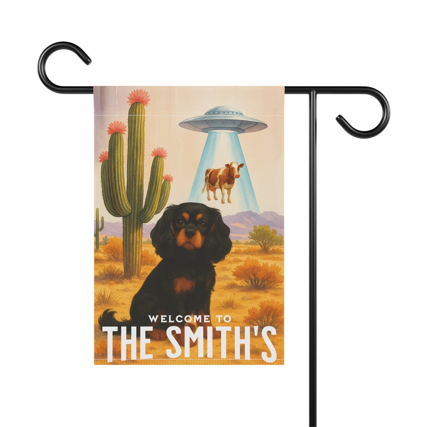 Black Tan Cavalier Aliens Garden Flag