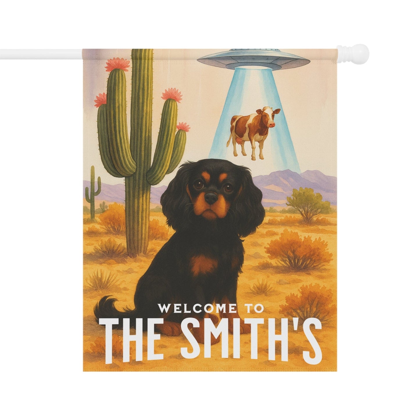 Black Tan Cavalier Aliens Garden Flag