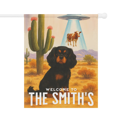 Black Tan Cavalier Aliens Garden Flag