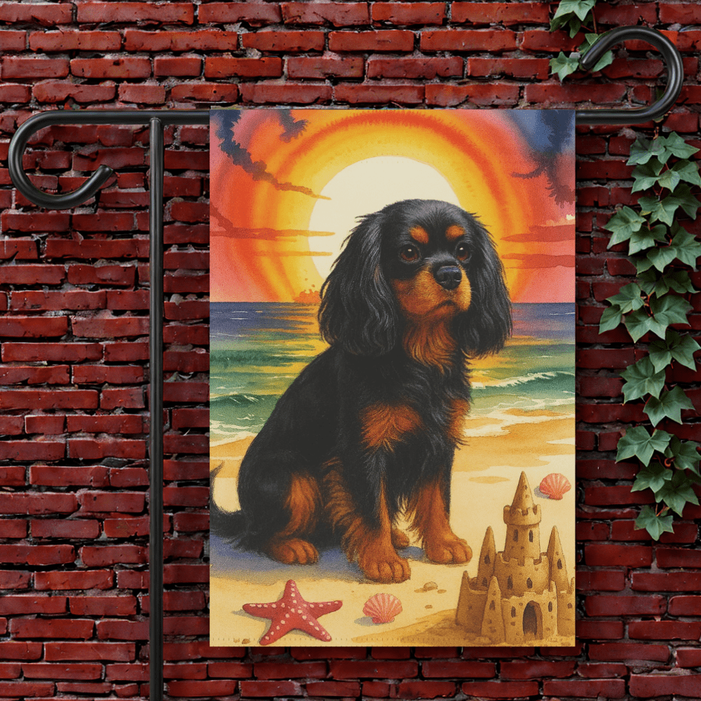 Black Tan Cavalier Beach Garden Flag 12'' × 18''