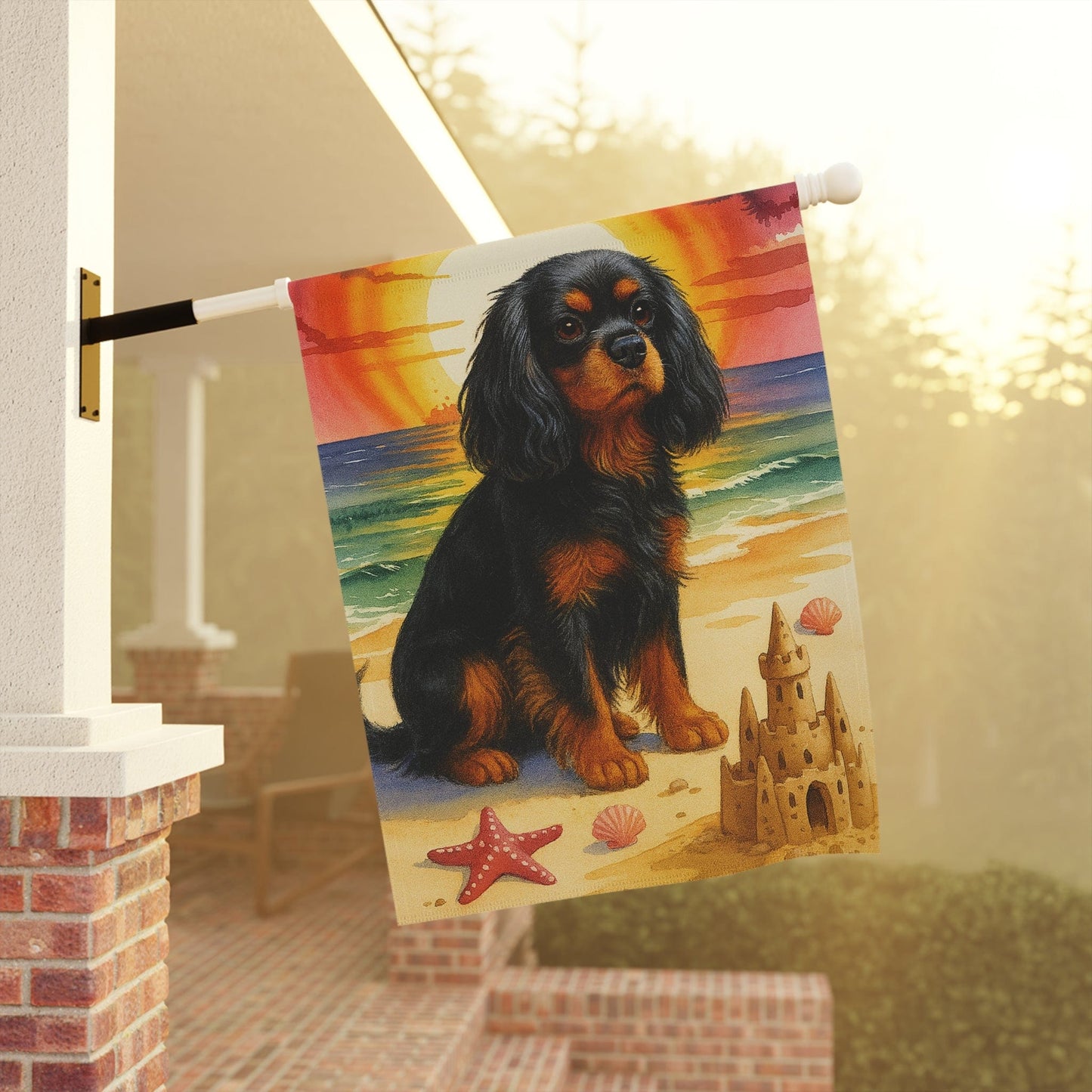 Black Tan Cavalier Beach Garden Flag