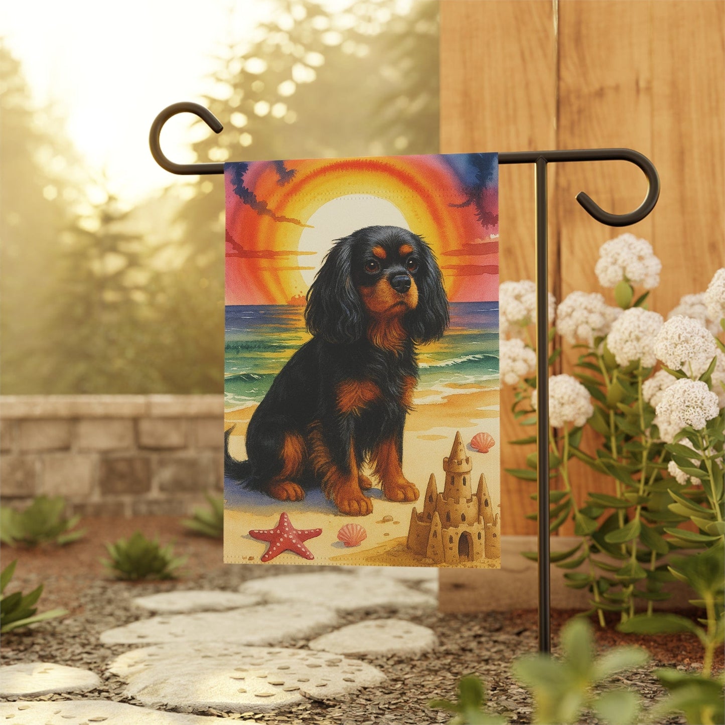 Black Tan Cavalier Beach Garden Flag