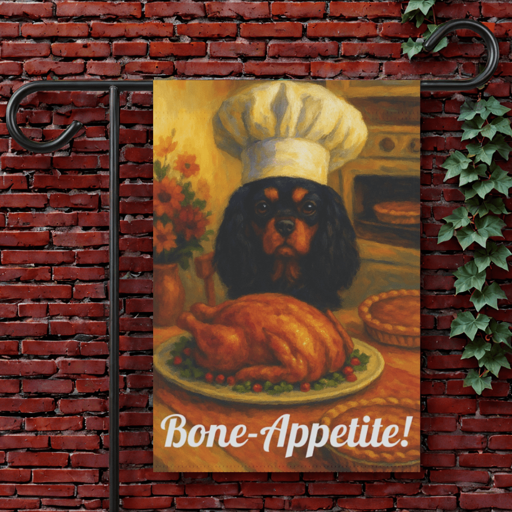 Black Tan Cavalier Bone-Appetite Garden Flag 12'' × 18''