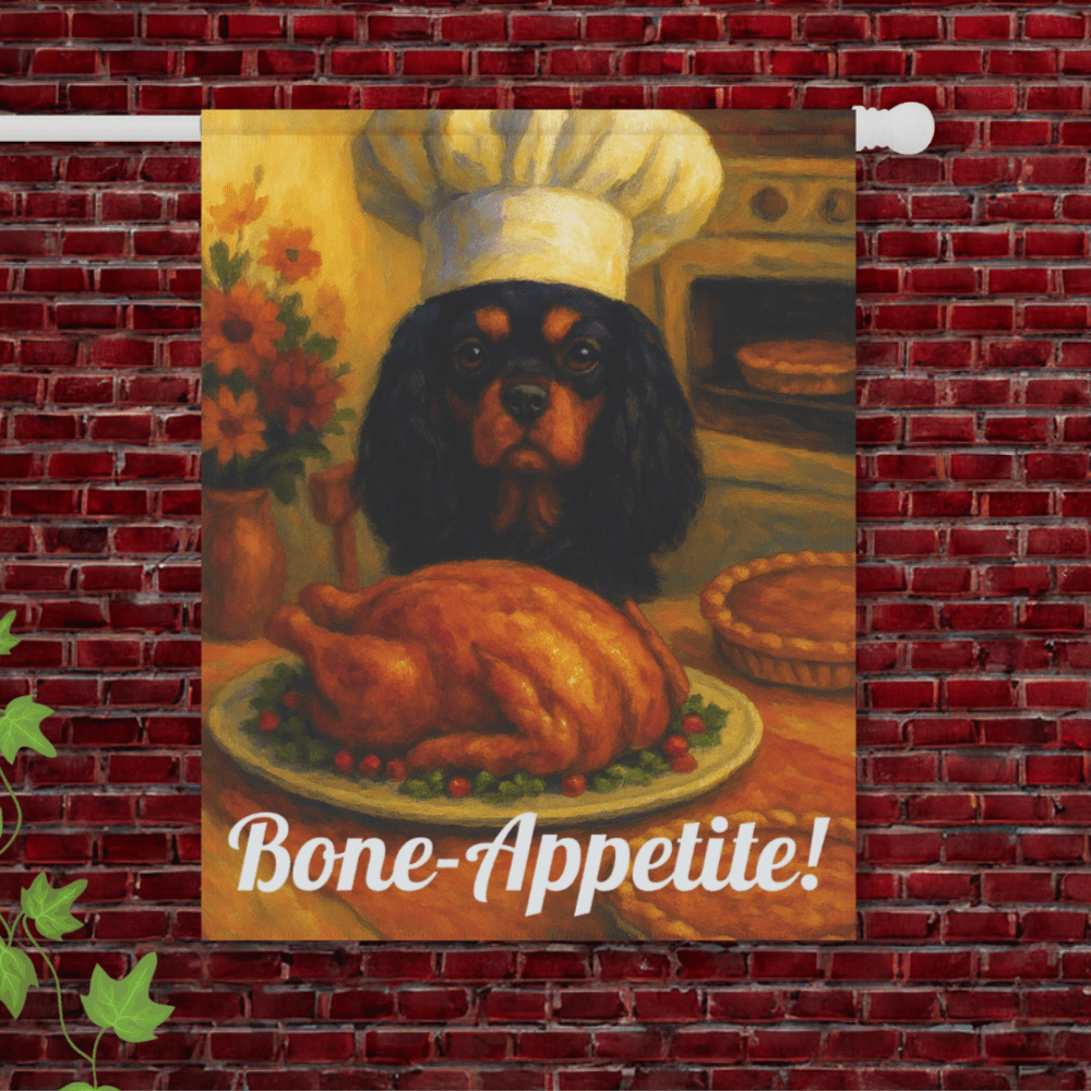 Black Tan Cavalier Bone-Appetite Garden Flag 24.5'' × 32''