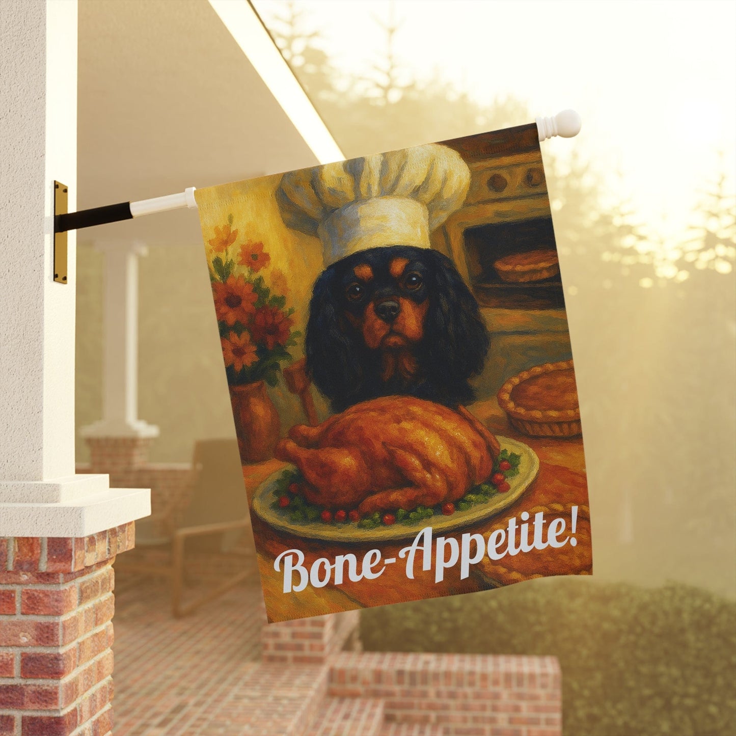Black Tan Cavalier Bone-Appetite Garden Flag