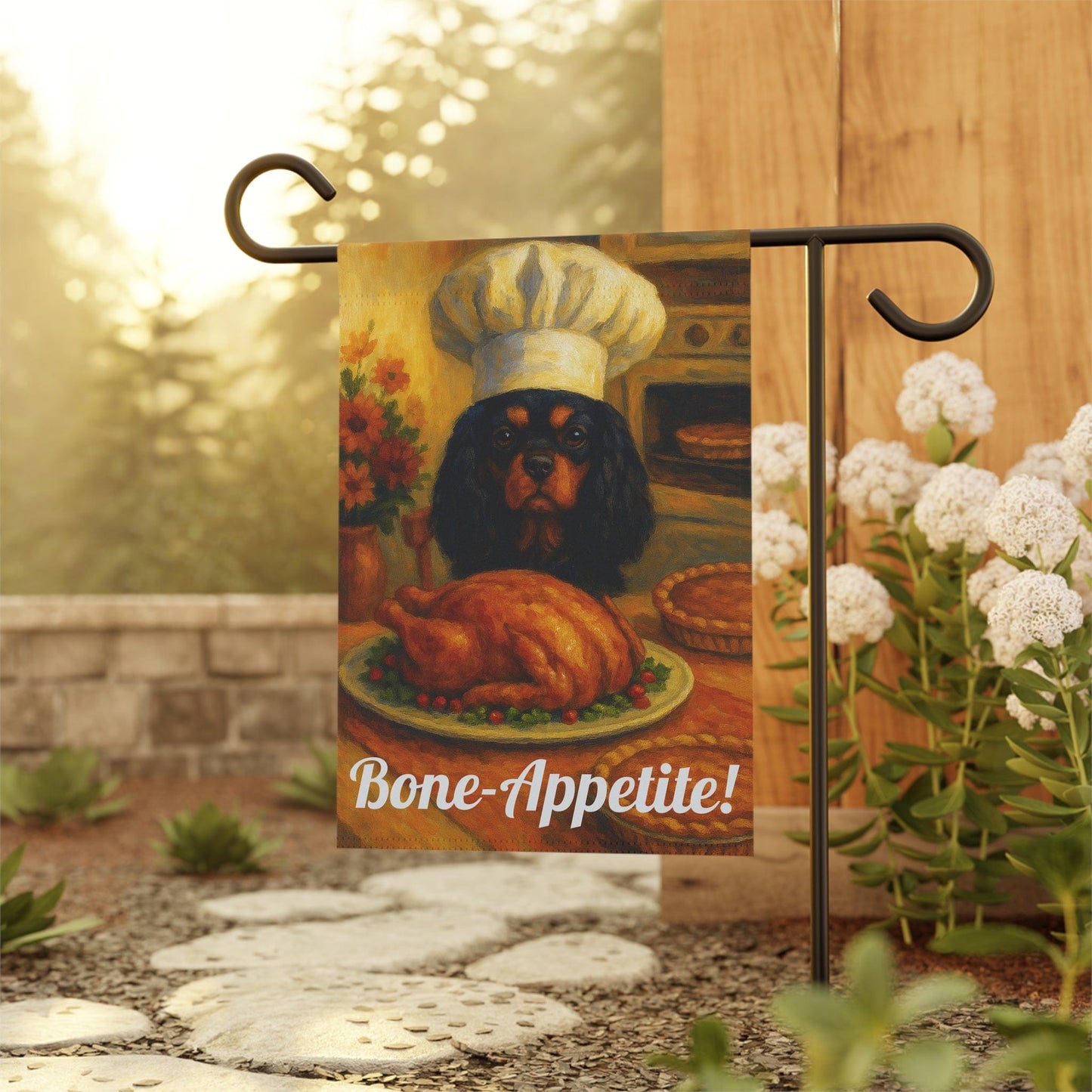 Black Tan Cavalier Bone-Appetite Garden Flag