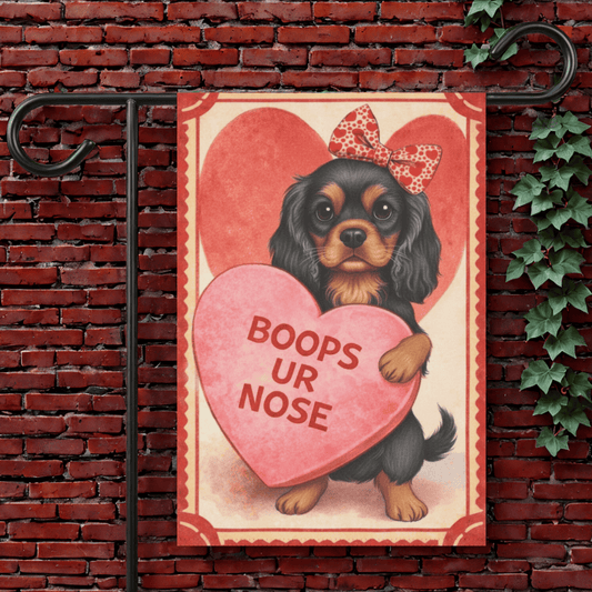 Personalized Cavalier Boops Valentines Garden Flag 12'' × 18''