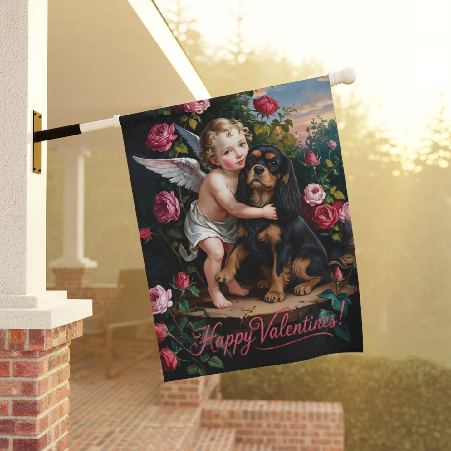 Personalized Cavalier Cupids Garden Yard Flag