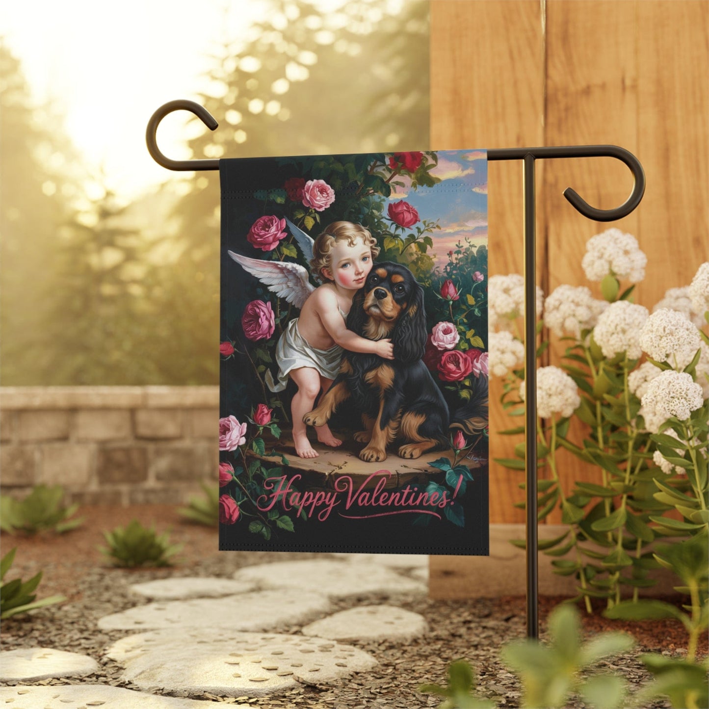 Personalized Cavalier Cupids Garden Yard Flag