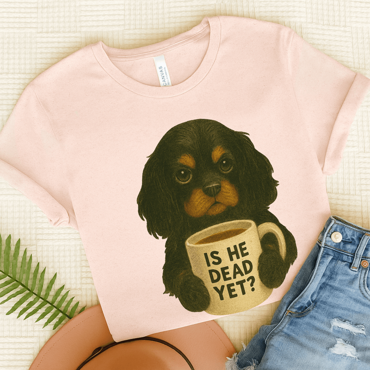 Black Tan Cavalier Dead Yet TShirt Soft Pink