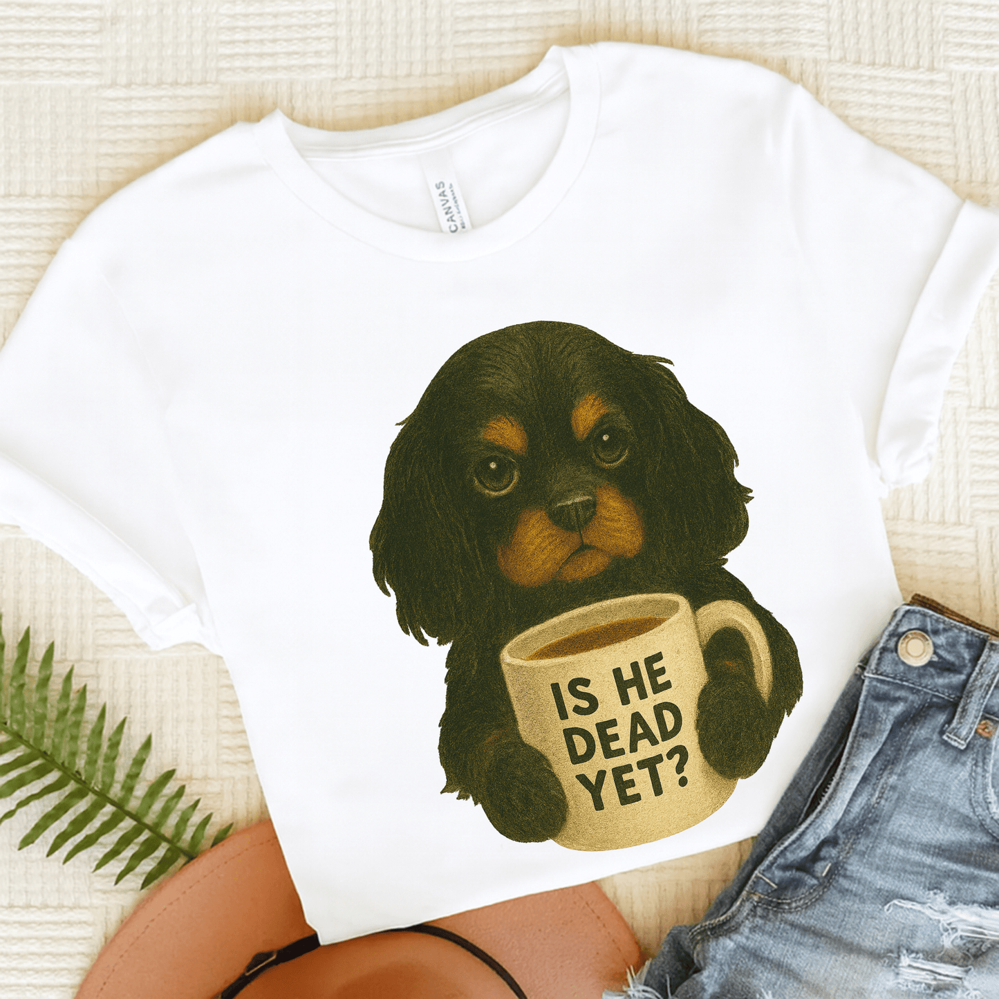 Black Tan Cavalier Dead Yet TShirt White