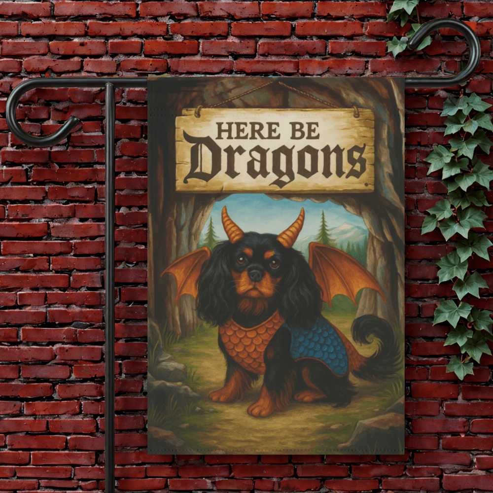 Black Tan Cavalier Dragon Garden Flag 12'' × 18''