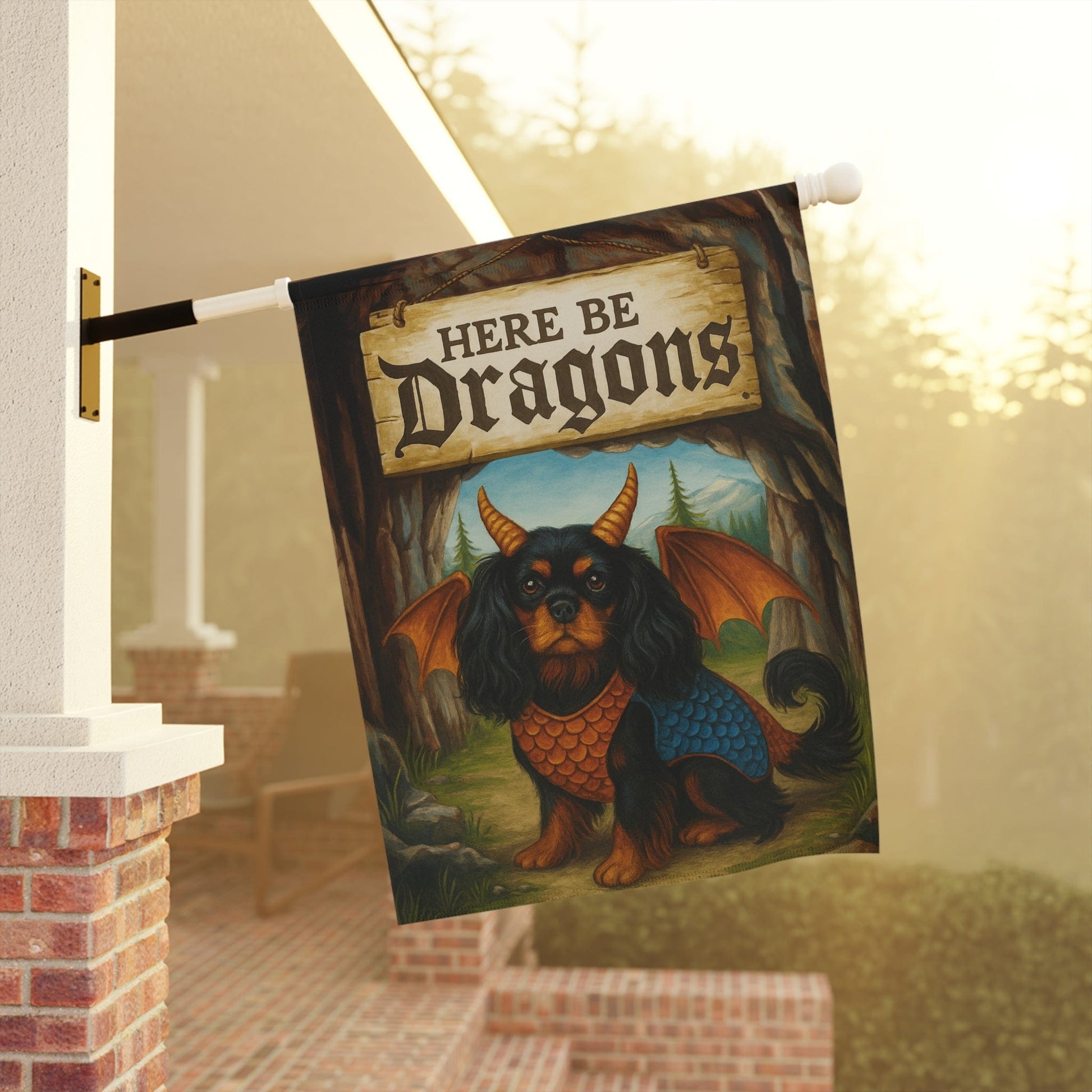 Black Tan Cavalier Dragon Garden Flag