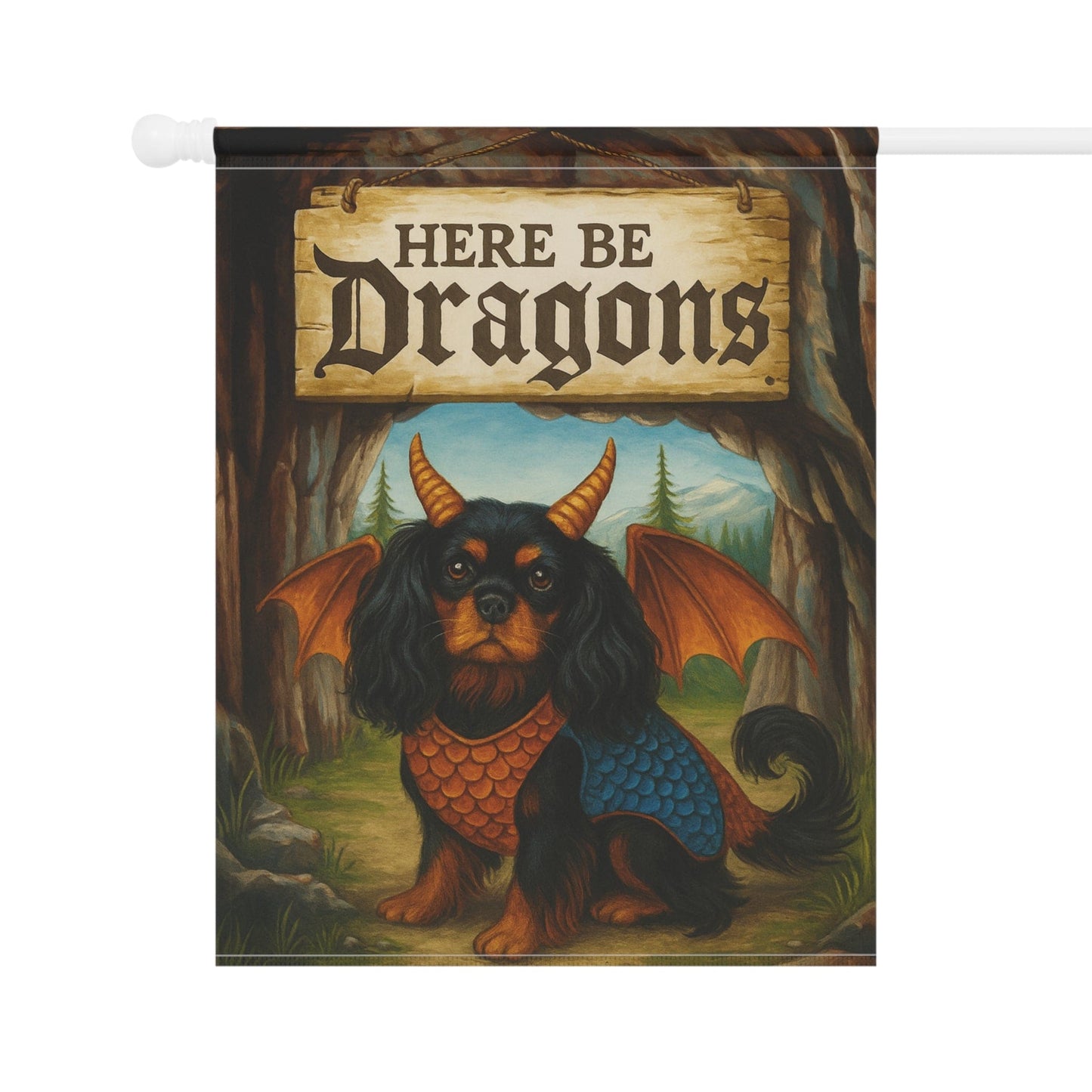 Black Tan Cavalier Dragon Garden Flag