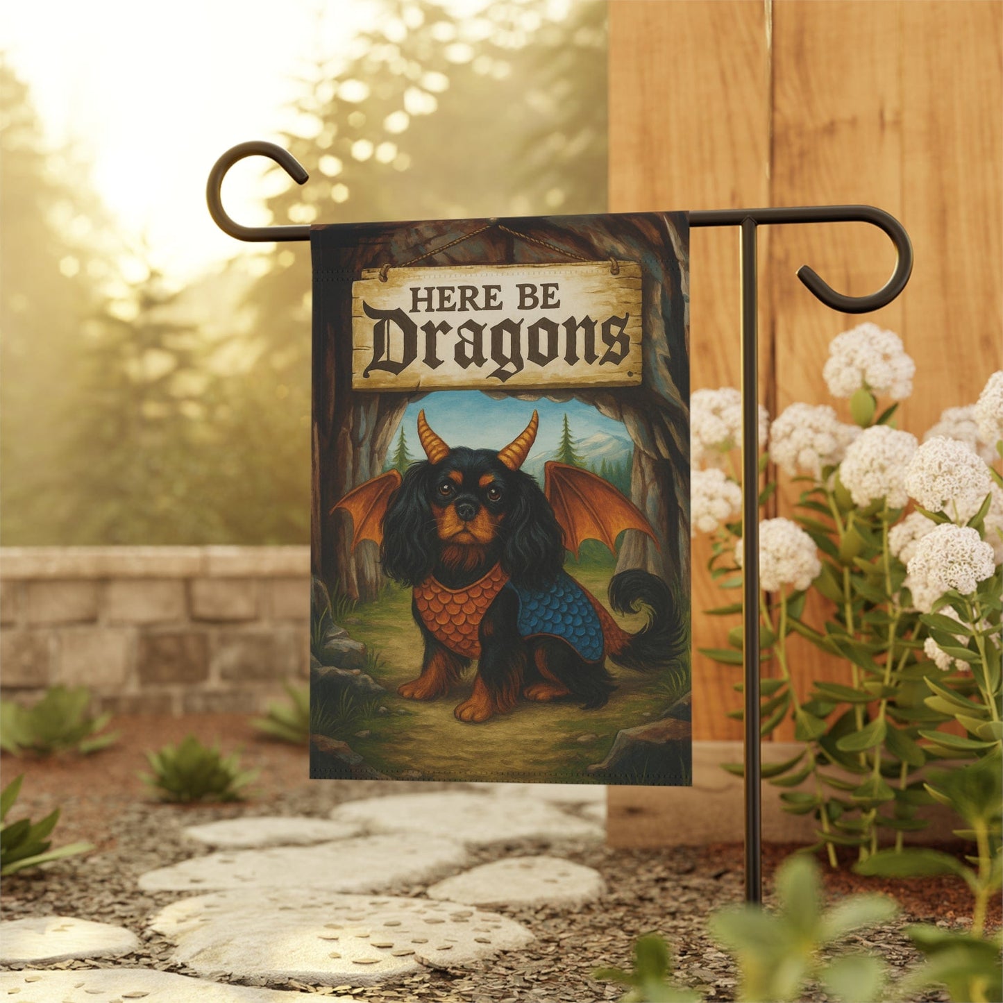 Black Tan Cavalier Dragon Garden Flag