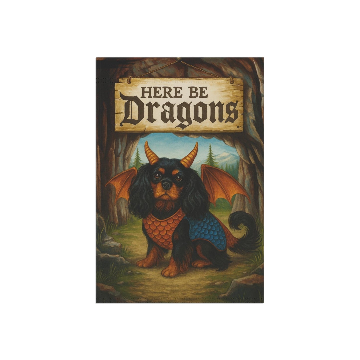 Black Tan Cavalier Dragon Garden Flag