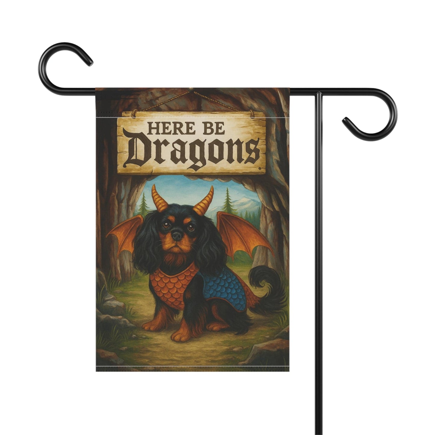 Black Tan Cavalier Dragon Garden Flag