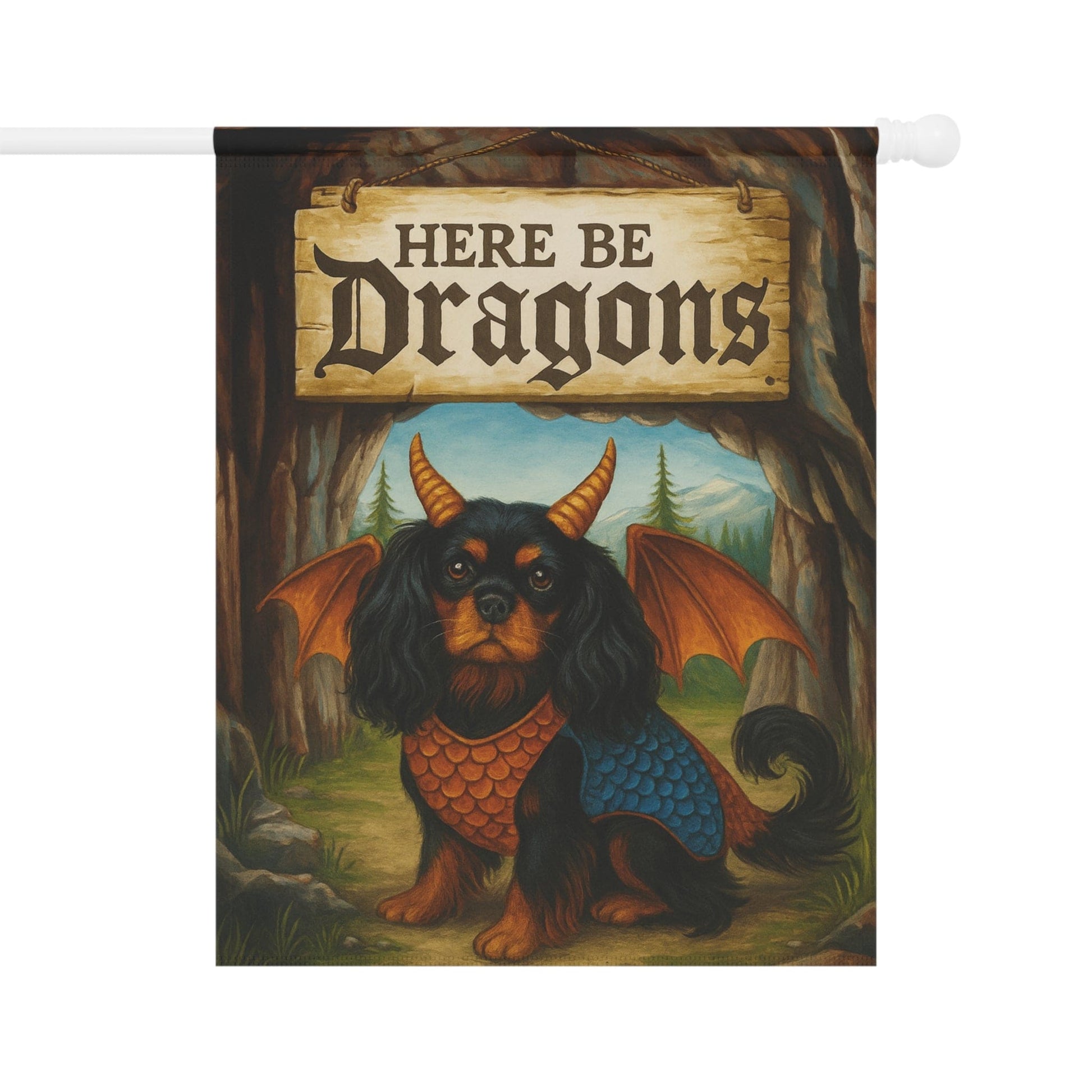Black Tan Cavalier Dragon Garden Flag