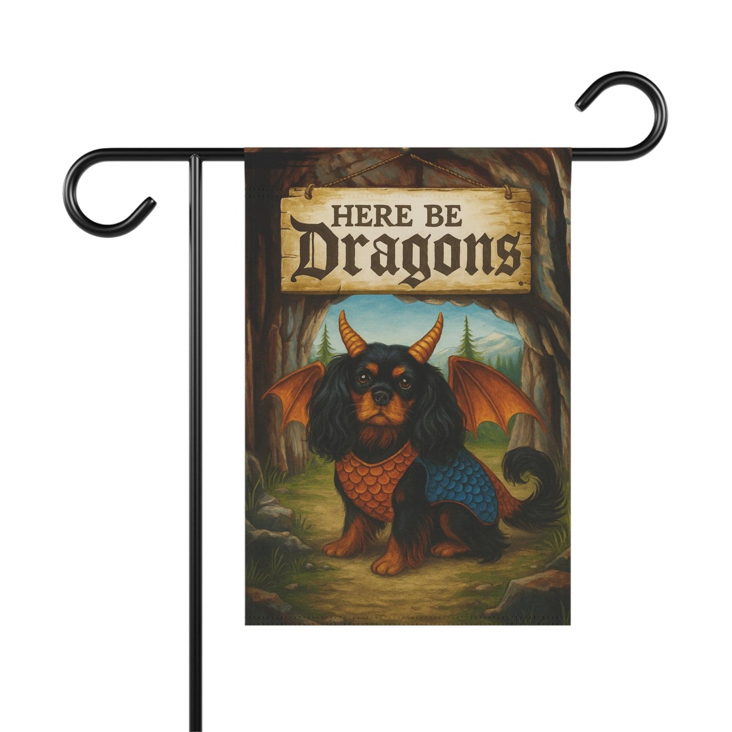 Black Tan Cavalier Dragon Garden Flag