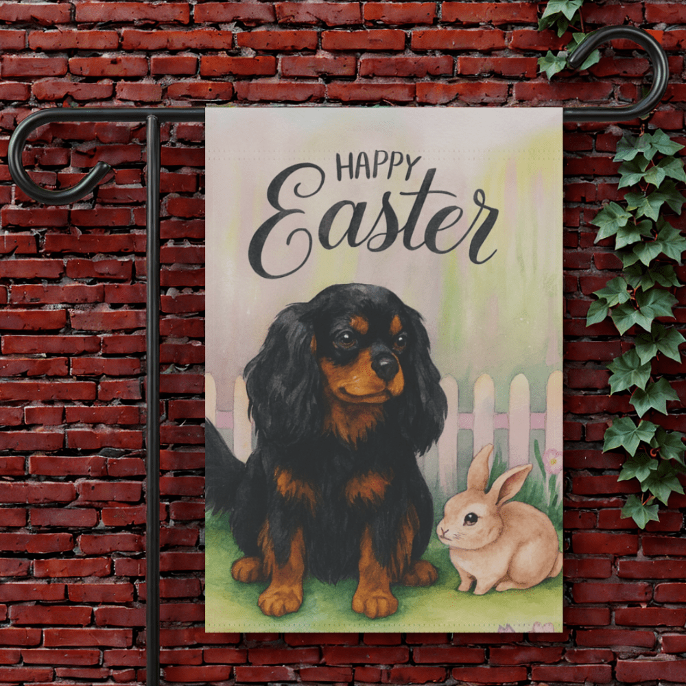 Black Tan Cavalier Easter Garden Flag 12'' × 18''