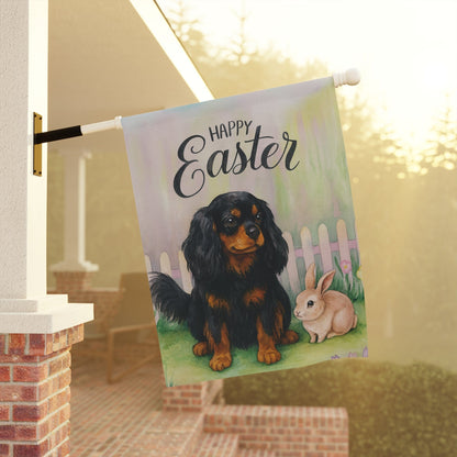 Black Tan Cavalier Easter Garden Flag