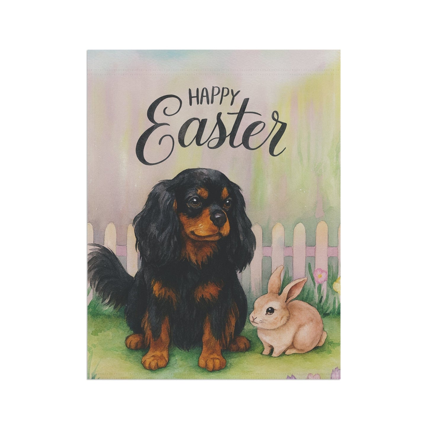 Black Tan Cavalier Easter Garden Flag