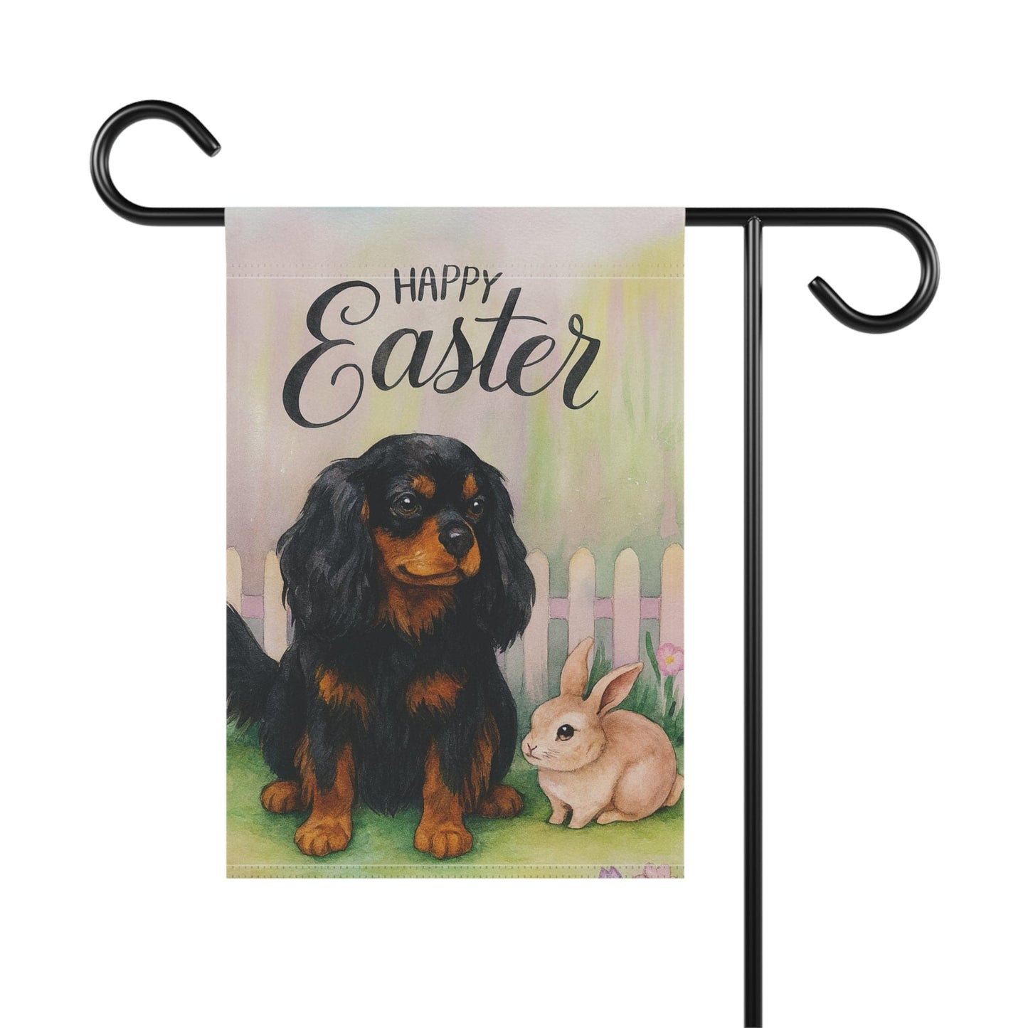 Black Tan Cavalier Easter Garden Flag
