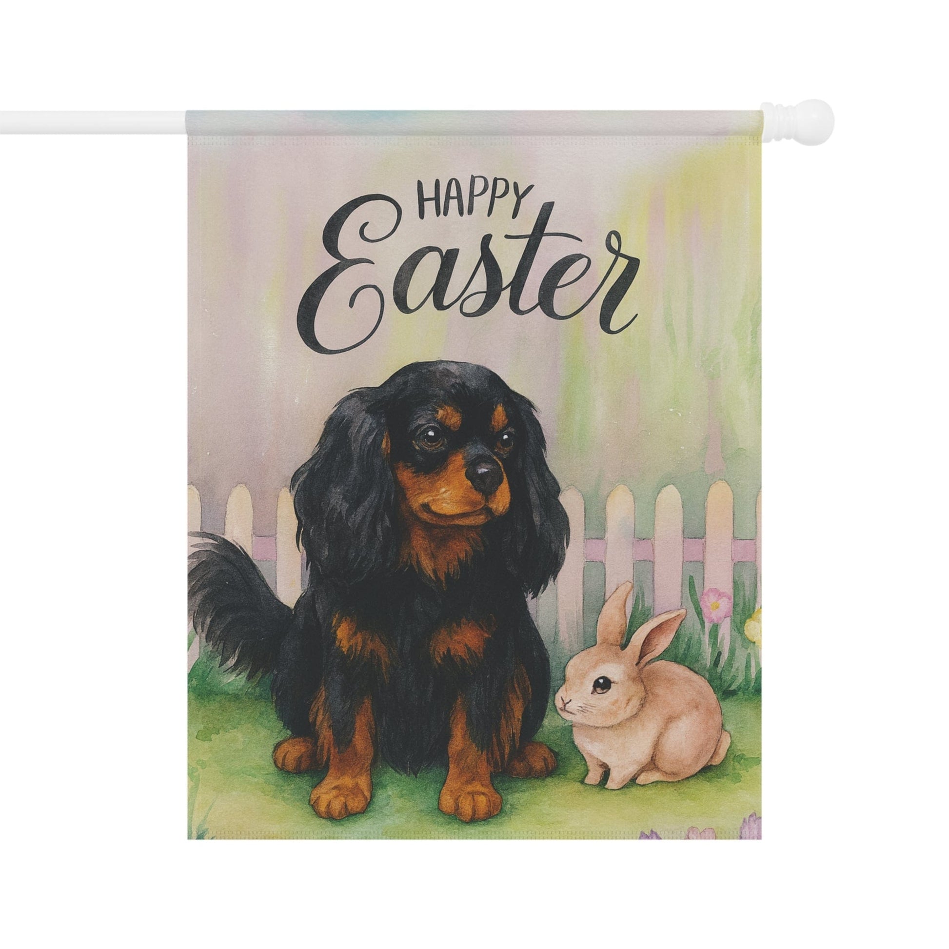 Black Tan Cavalier Easter Garden Flag