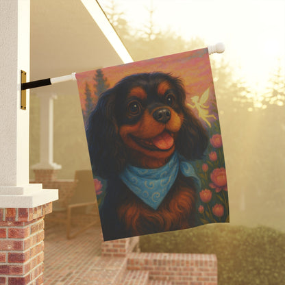 Printify Garden Flag Black Tan Cavalier Fairy Garden Flag