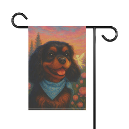 Printify Garden Flag Black Tan Cavalier Fairy Garden Flag